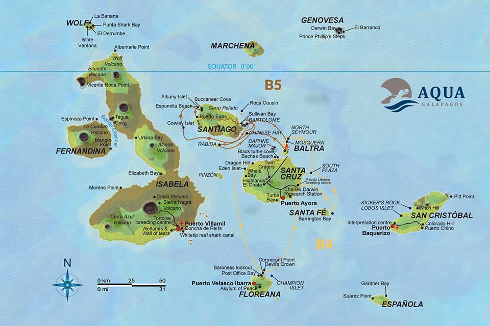 Reiseroute B Galapgos Inseln mit der Aqua Tauch-Yacht
