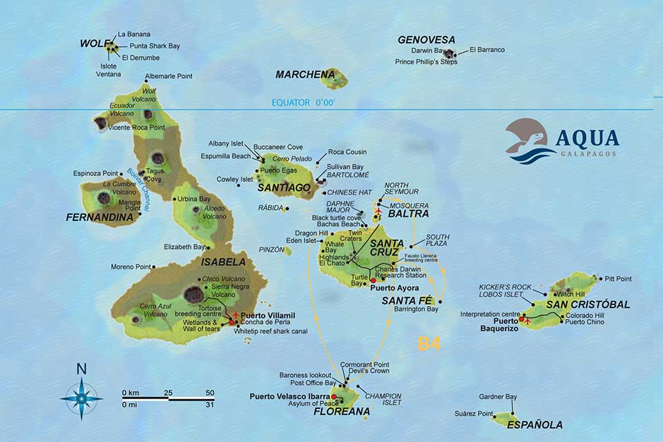 Reiseroute Tauch-Yacht Aqua auf Galapagos B4