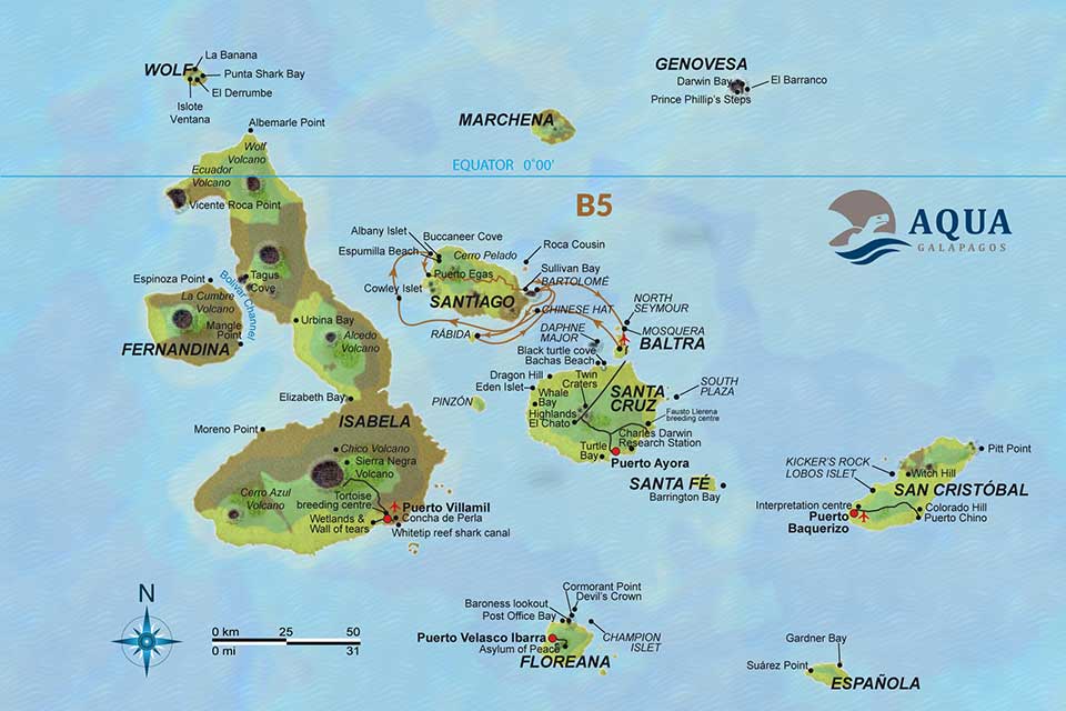 Aqua Reiseroute B 5 Tage Galapagos Kreuzfahrt
