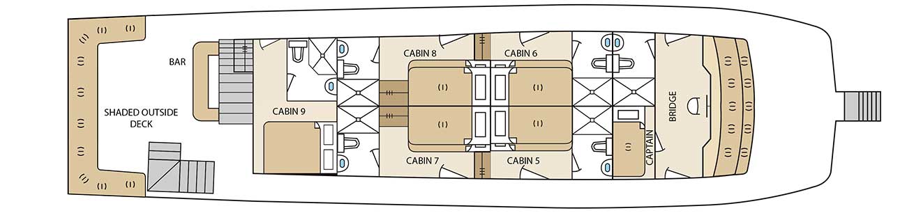 Oberes Deck Aqua Galapagos Kreuzfahrt Tauch-Yacht
